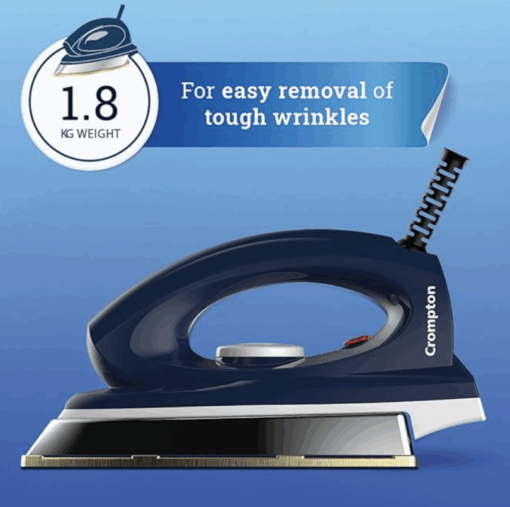 Crompton Greaves Rhino Plus 1250 Watt Blue Heavy weight Dry Iron with Golden American Heritage Coating, Large (ACGEI-RHINOPLUS) - Image 2